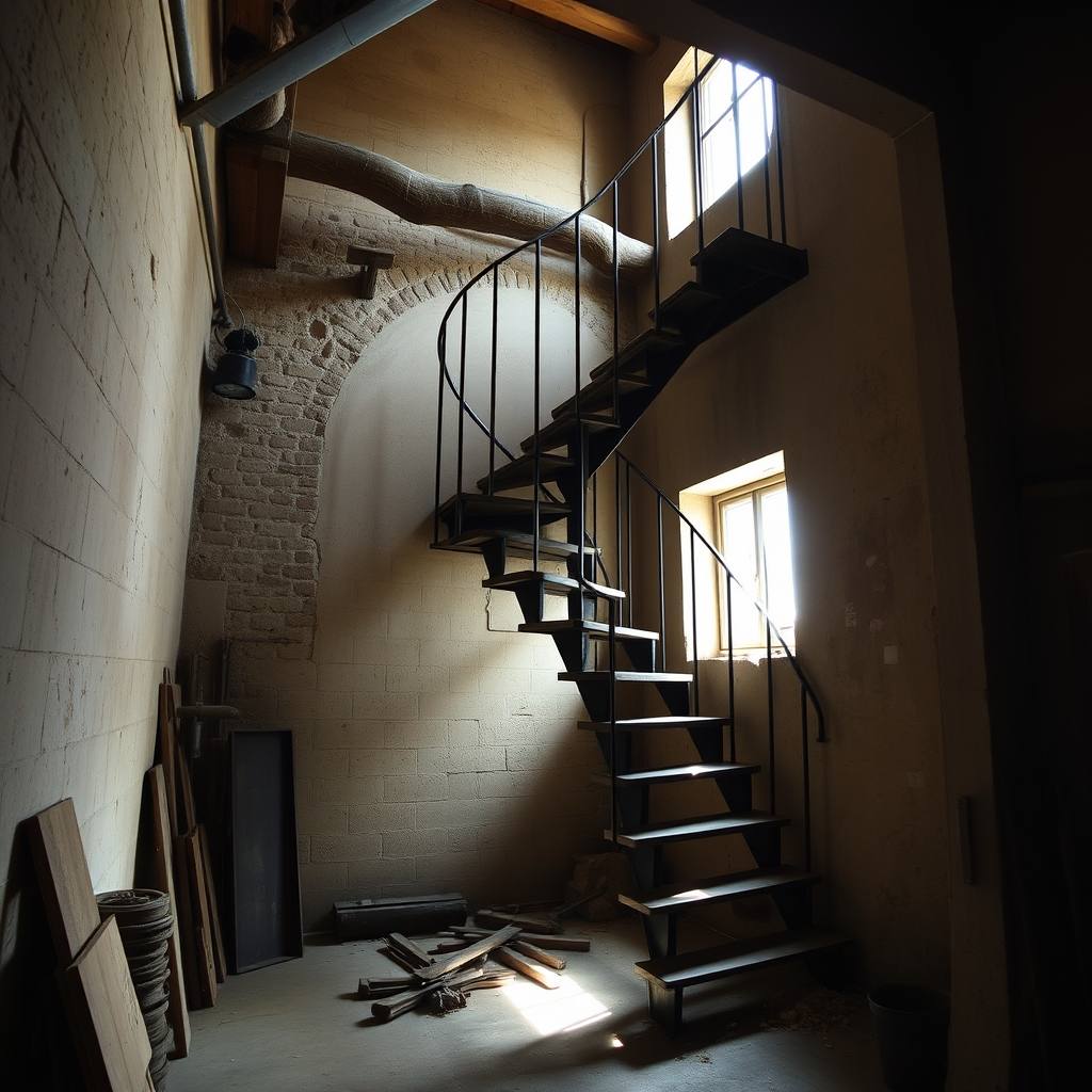 Escalier en fer forgé (illustration)